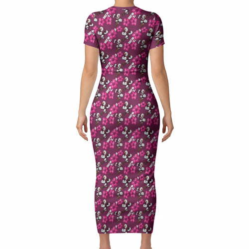 Manly Warringah Sea Eagles Short Sleeve Bodycon Dress Tropical Hibiscus Floral Seamless Rugby Mascot