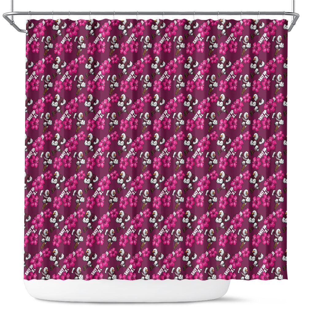 Manly Warringah Sea Eagles Shower Curtain Tropical Hibiscus Floral Seamless Rugby Mascot