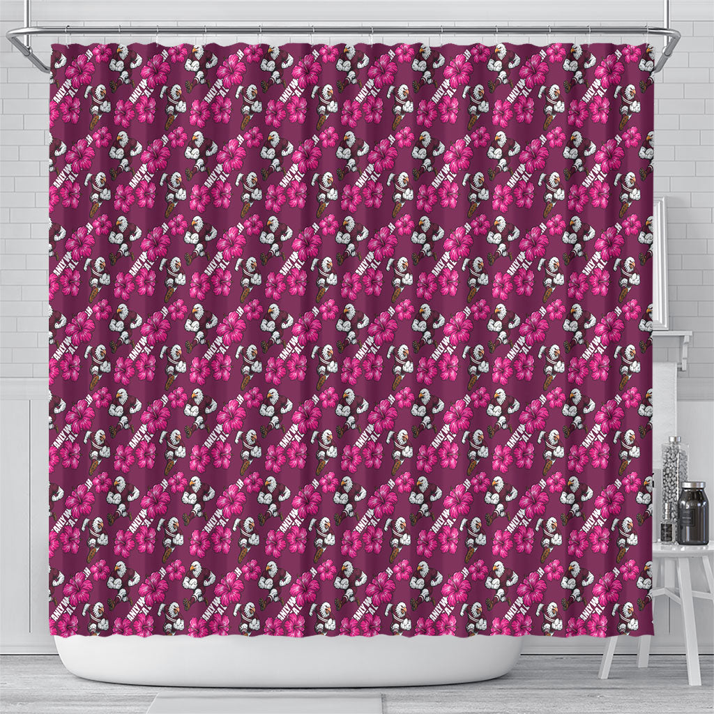Manly Warringah Sea Eagles Shower Curtain Tropical Hibiscus Floral Seamless Rugby Mascot