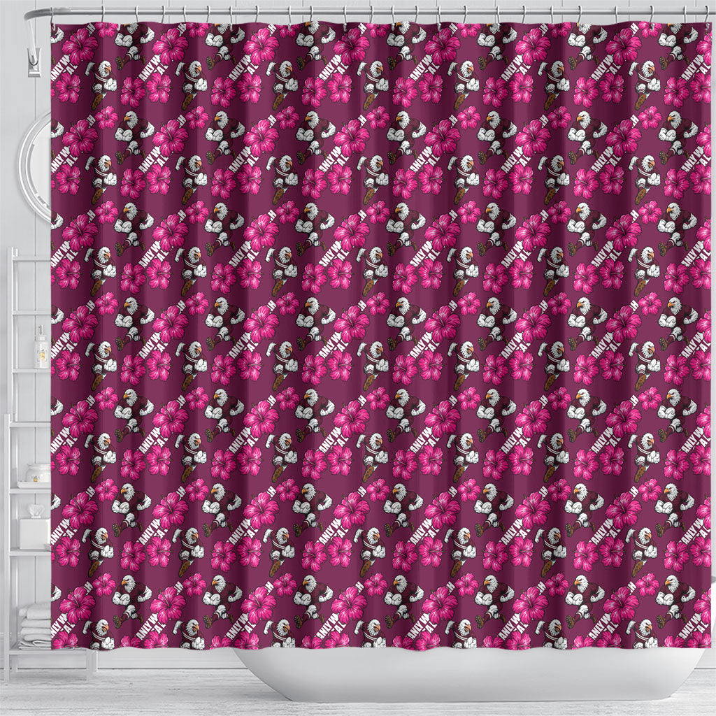 Manly Warringah Sea Eagles Shower Curtain Tropical Hibiscus Floral Seamless Rugby Mascot