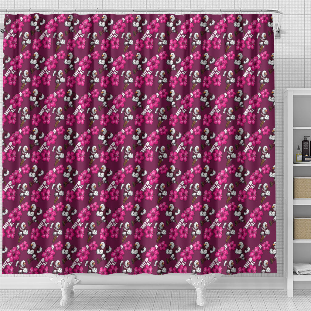 Manly Warringah Sea Eagles Shower Curtain Tropical Hibiscus Floral Seamless Rugby Mascot