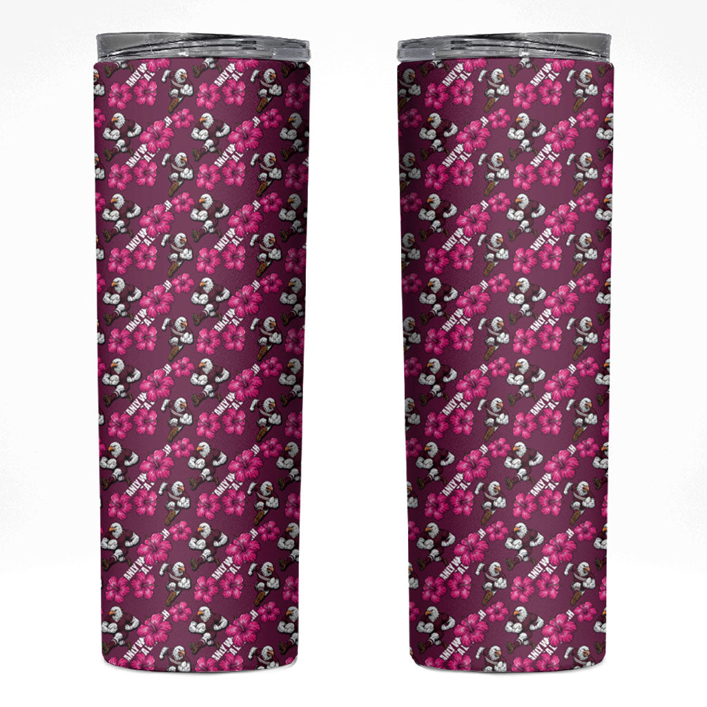 Manly Warringah Sea Eagles Skinny Tumbler Tropical Hibiscus Floral Seamless Rugby Mascot