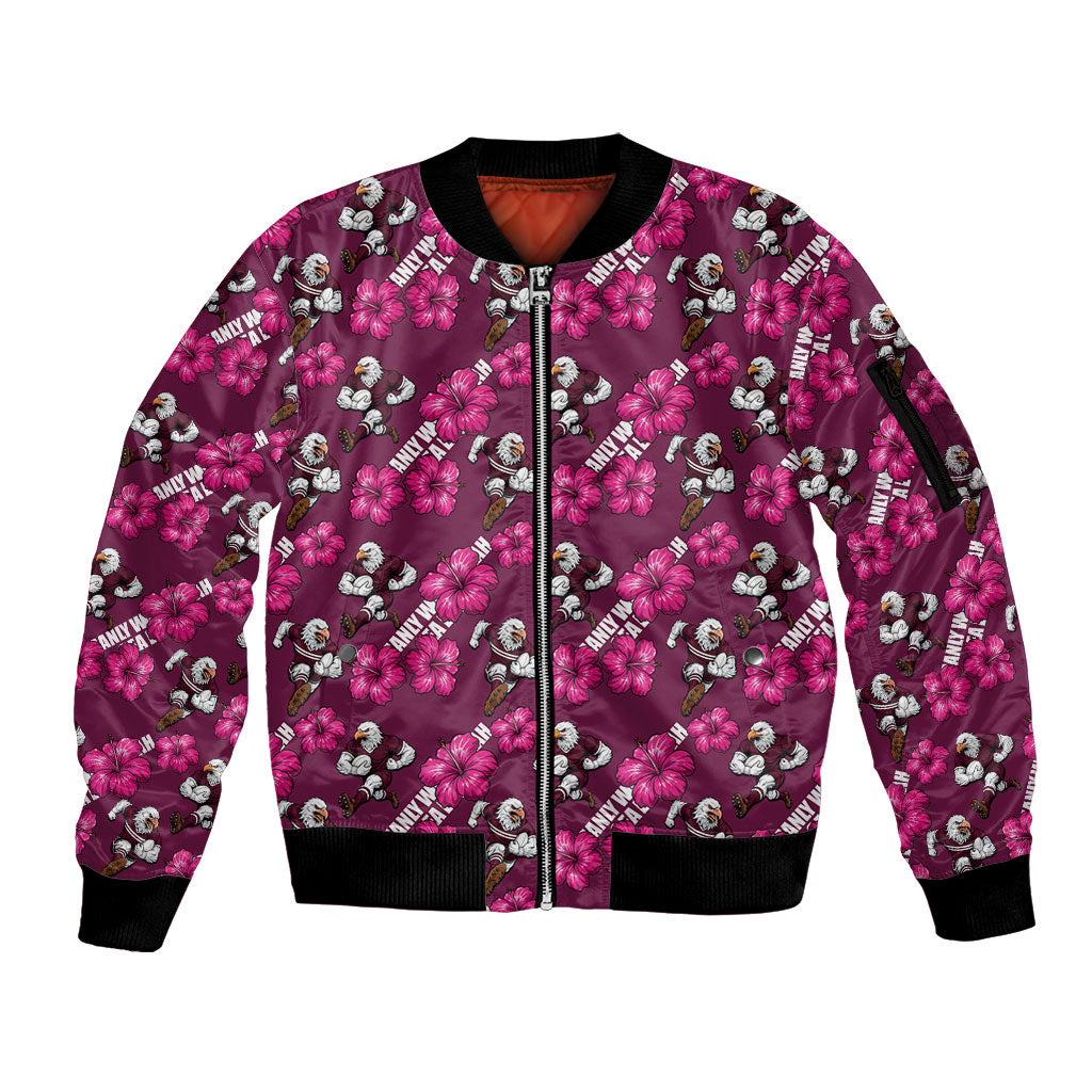 Manly Warringah Sea Eagles Sleeve Zip Bomber Jacket Tropical Hibiscus Floral Seamless Rugby Mascot