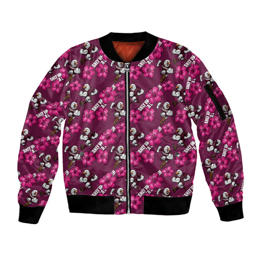 Manly Warringah Sea Eagles Sleeve Zip Bomber Jacket Tropical Hibiscus Floral Seamless Rugby Mascot