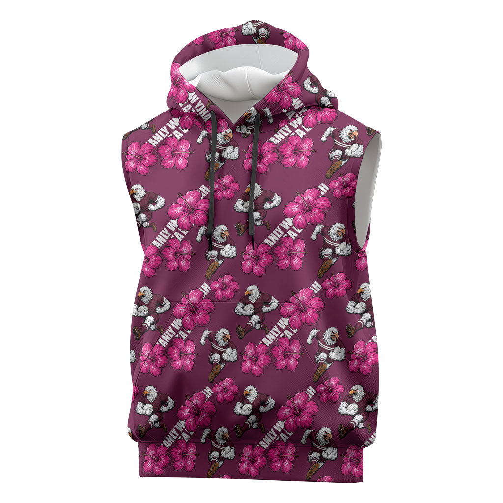 Manly Warringah Sea Eagles Sleeveless Hoodie Tropical Hibiscus Floral Seamless Rugby Mascot