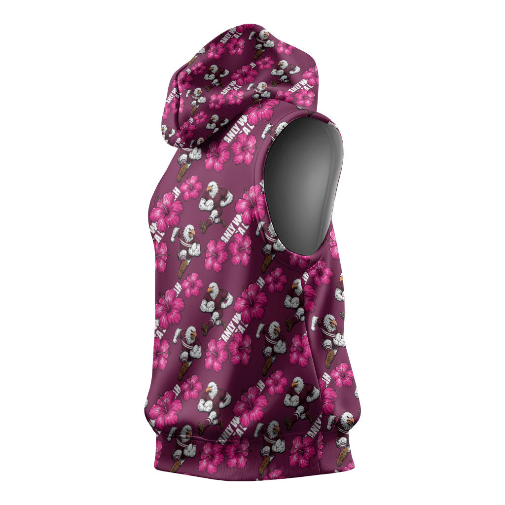 Manly Warringah Sea Eagles Sleeveless Hoodie Tropical Hibiscus Floral Seamless Rugby Mascot