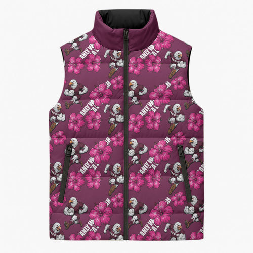Manly Warringah Sea Eagles Sleeveless Puffer Jacket Tropical Hibiscus Floral Seamless Rugby Mascot