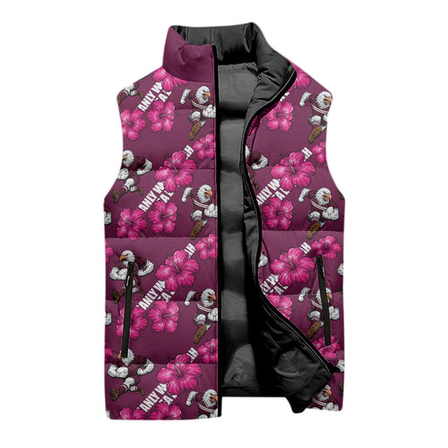 Manly Warringah Sea Eagles Sleeveless Puffer Jacket Tropical Hibiscus Floral Seamless Rugby Mascot