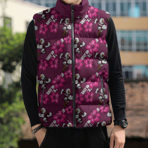 Manly Warringah Sea Eagles Sleeveless Puffer Jacket Tropical Hibiscus Floral Seamless Rugby Mascot