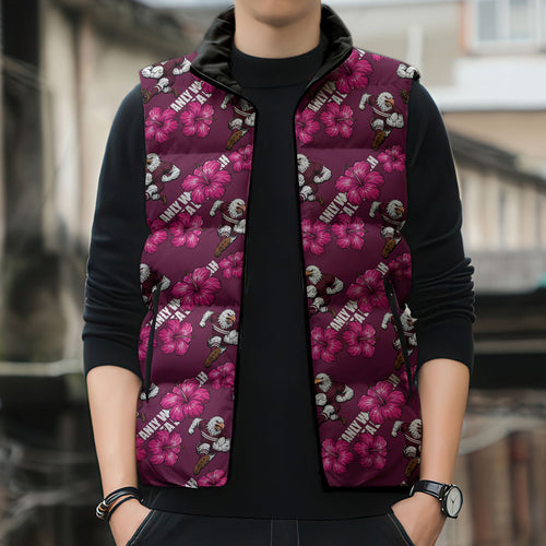 Manly Warringah Sea Eagles Sleeveless Puffer Jacket Tropical Hibiscus Floral Seamless Rugby Mascot