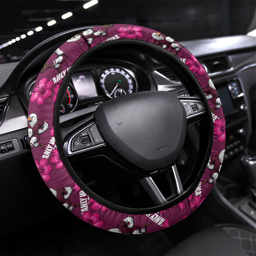 Manly Warringah Sea Eagles Steering Wheel Cover Tropical Hibiscus Floral Seamless Rugby Mascot