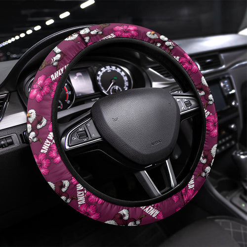 Manly Warringah Sea Eagles Steering Wheel Cover Tropical Hibiscus Floral Seamless Rugby Mascot