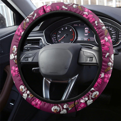 Manly Warringah Sea Eagles Steering Wheel Cover Tropical Hibiscus Floral Seamless Rugby Mascot