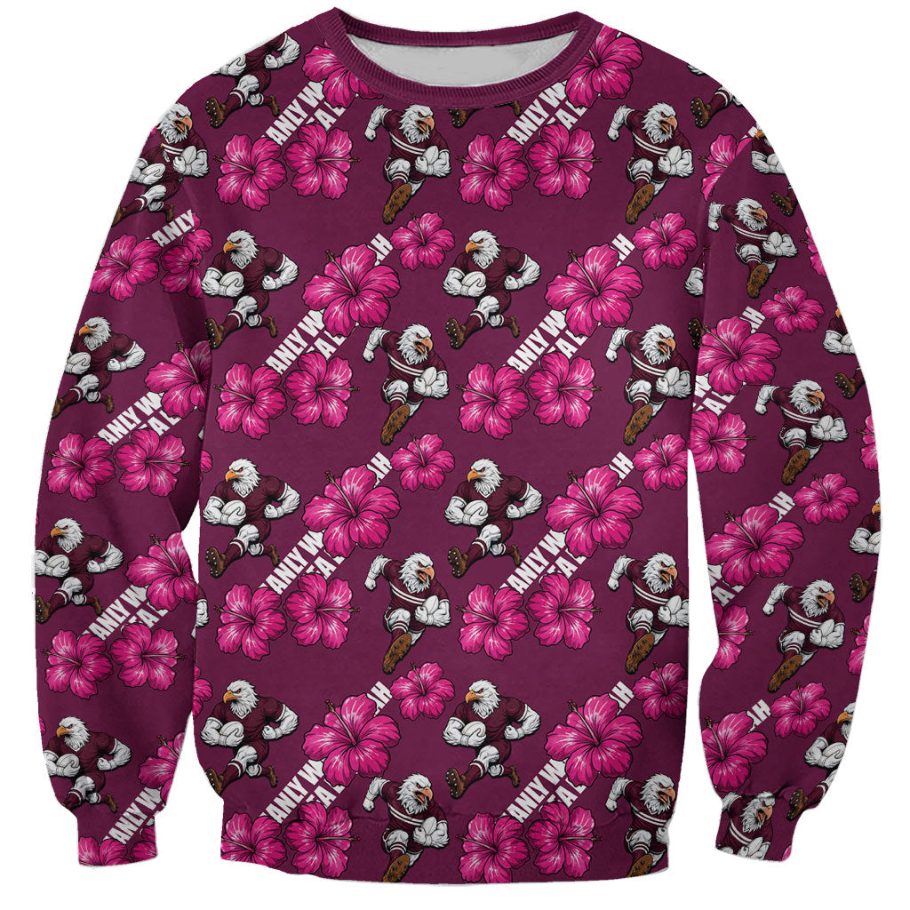 Manly Warringah Sea Eagles Sweatshirt Tropical Hibiscus Floral Seamless Rugby Mascot