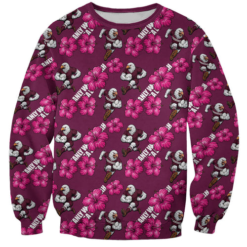 Manly Warringah Sea Eagles Sweatshirt Tropical Hibiscus Floral Seamless Rugby Mascot