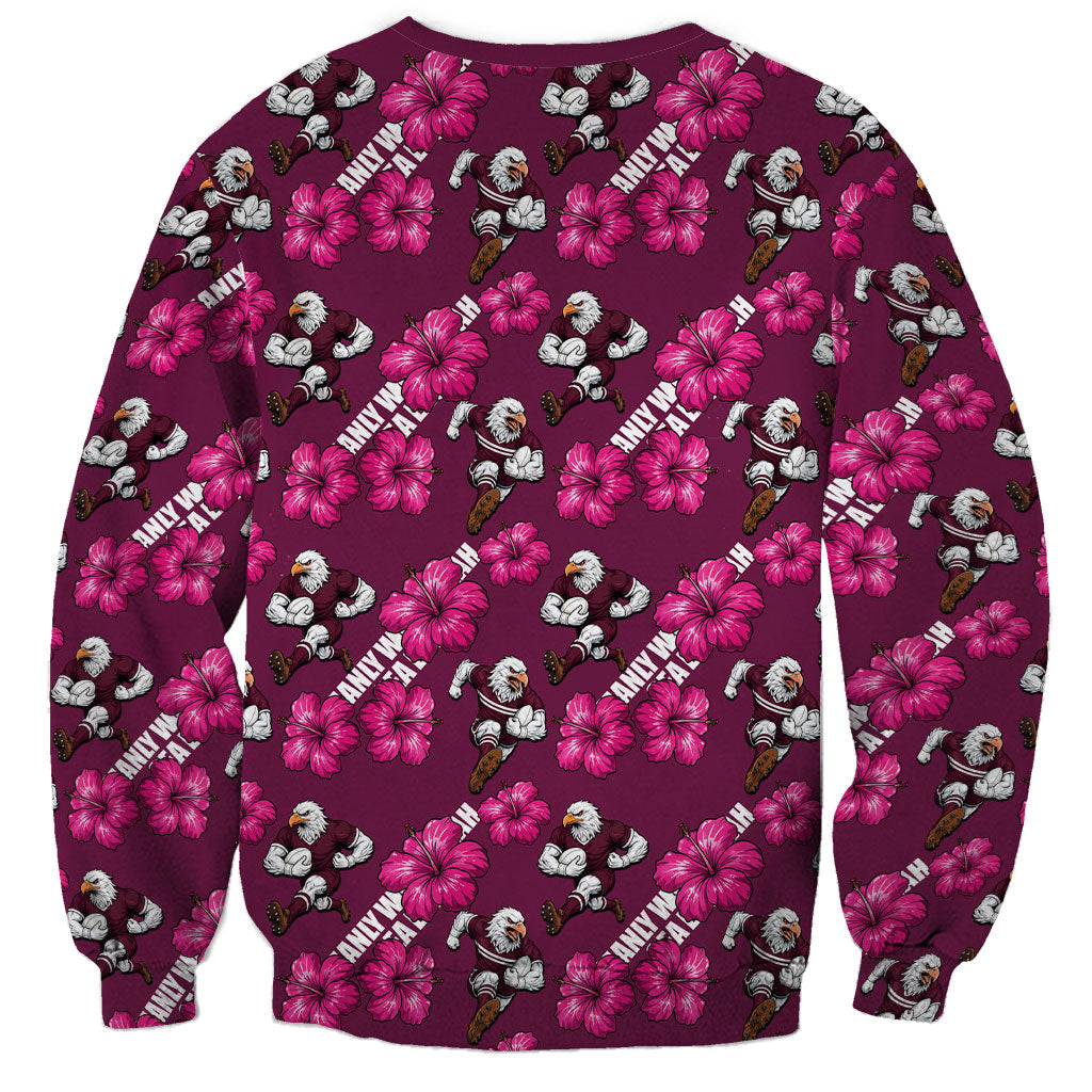 Manly Warringah Sea Eagles Sweatshirt Tropical Hibiscus Floral Seamless Rugby Mascot