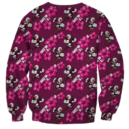Manly Warringah Sea Eagles Sweatshirt Tropical Hibiscus Floral Seamless Rugby Mascot