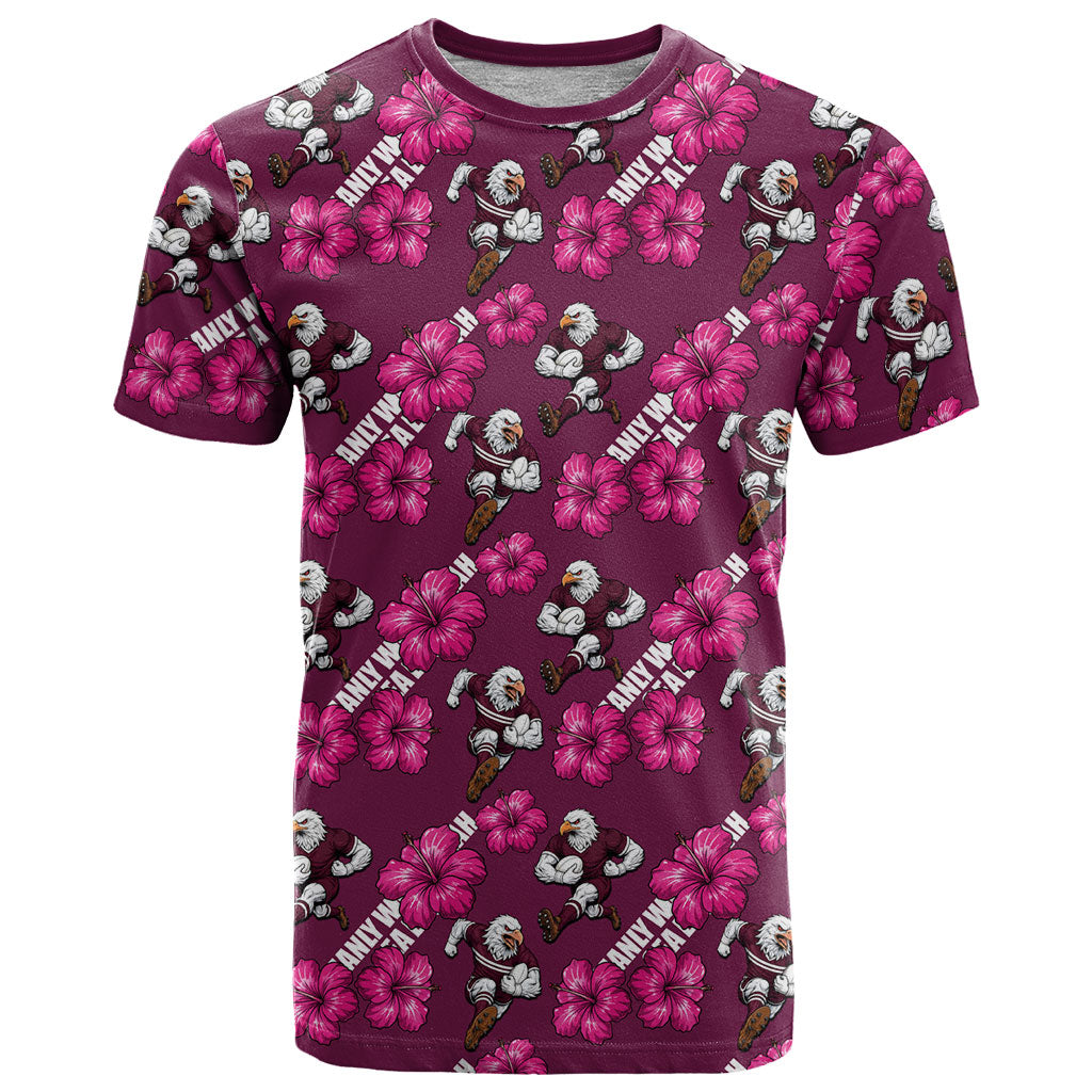 Manly Warringah Sea Eagles T Shirt Tropical Hibiscus Floral Seamless Rugby Mascot