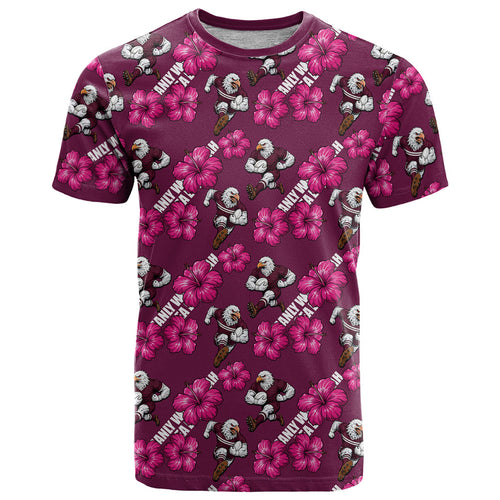 Manly Warringah Sea Eagles T Shirt Tropical Hibiscus Floral Seamless Rugby Mascot
