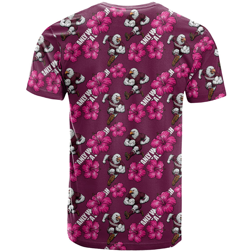 Manly Warringah Sea Eagles T Shirt Tropical Hibiscus Floral Seamless Rugby Mascot