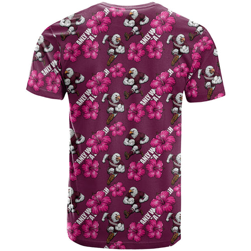Manly Warringah Sea Eagles T Shirt Tropical Hibiscus Floral Seamless Rugby Mascot