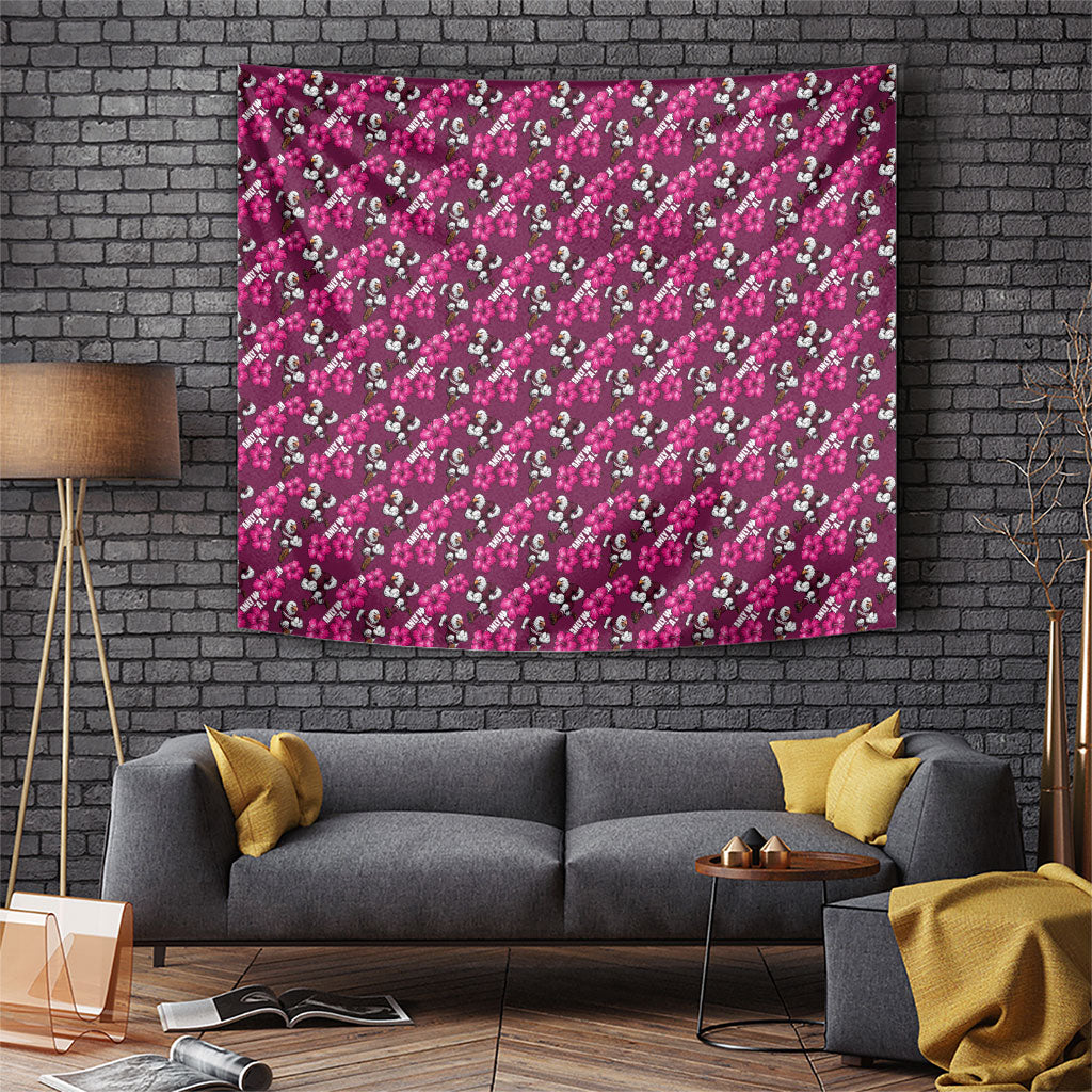 Manly Warringah Sea Eagles Tapestry Tropical Hibiscus Floral Seamless Rugby Mascot