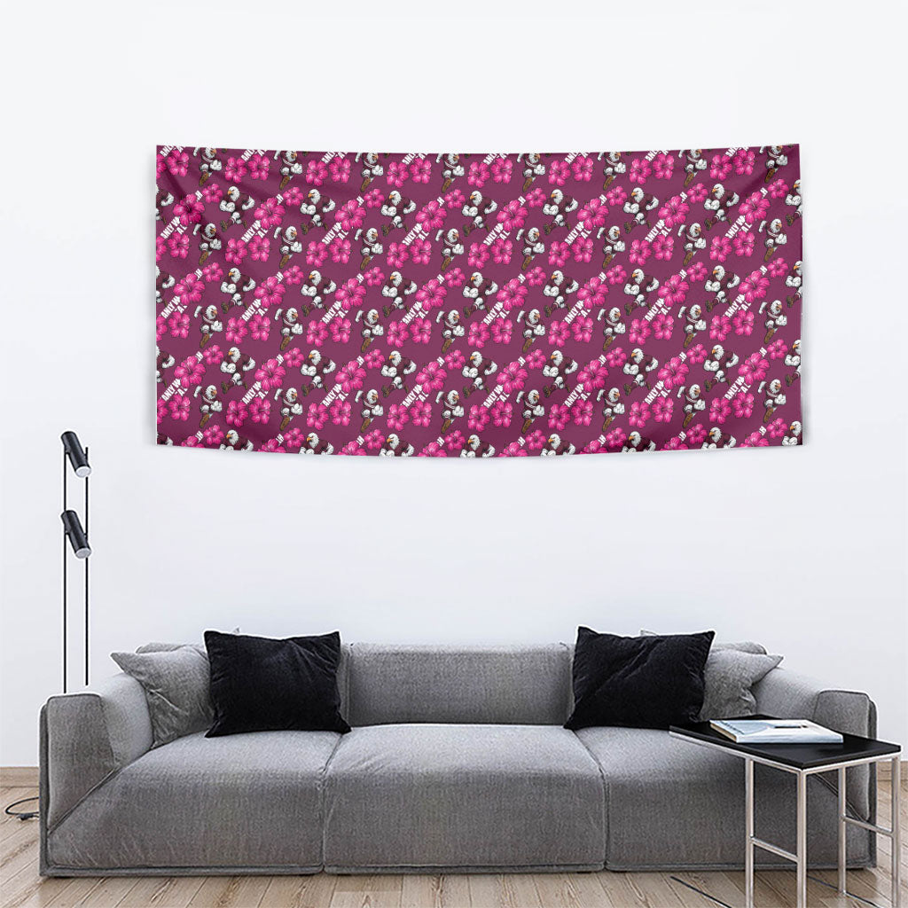 Manly Warringah Sea Eagles Tapestry Tropical Hibiscus Floral Seamless Rugby Mascot