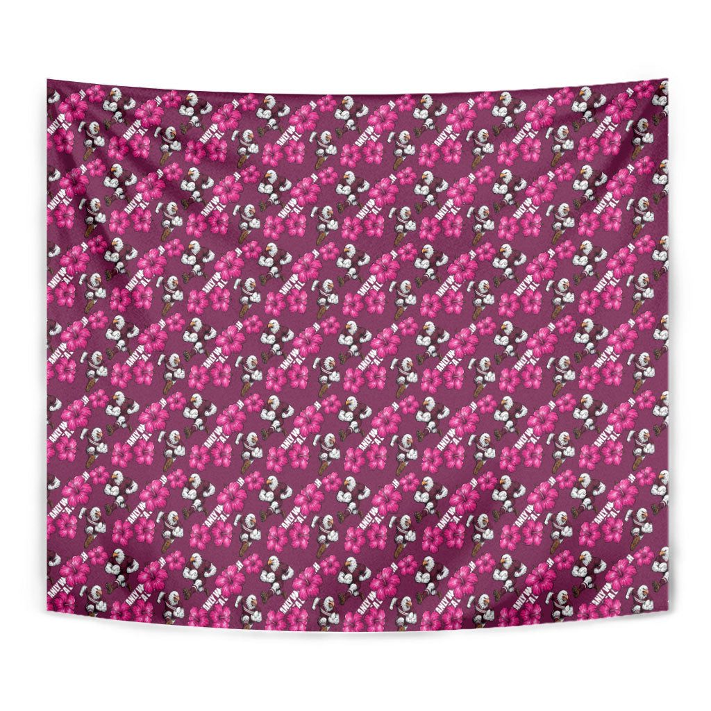Manly Warringah Sea Eagles Tapestry Tropical Hibiscus Floral Seamless Rugby Mascot