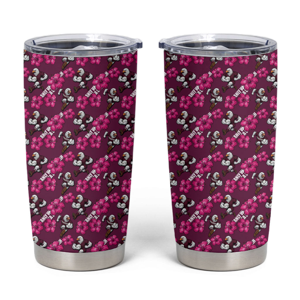Manly Warringah Sea Eagles Tumbler Cup Tropical Hibiscus Floral Seamless Rugby Mascot