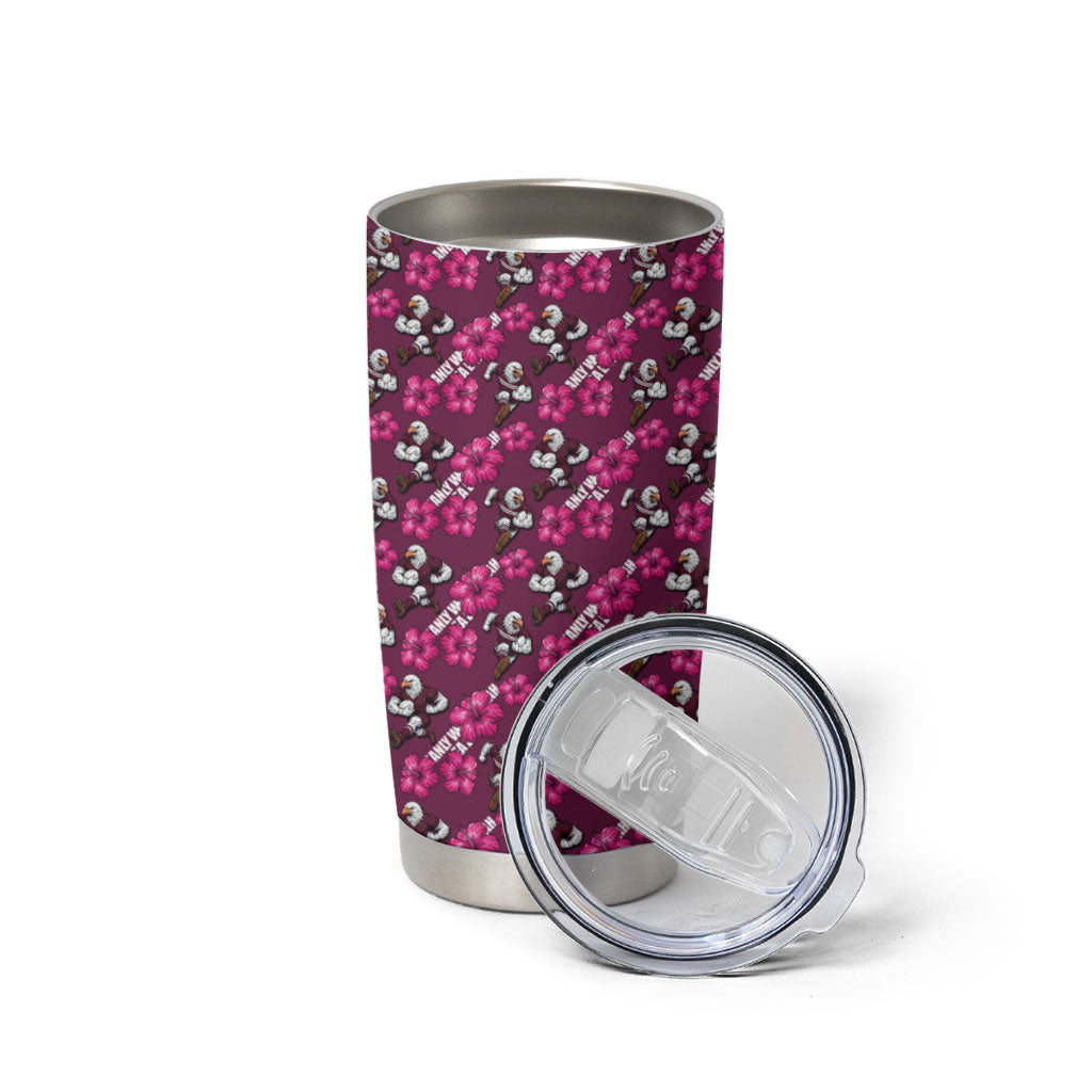 Manly Warringah Sea Eagles Tumbler Cup Tropical Hibiscus Floral Seamless Rugby Mascot
