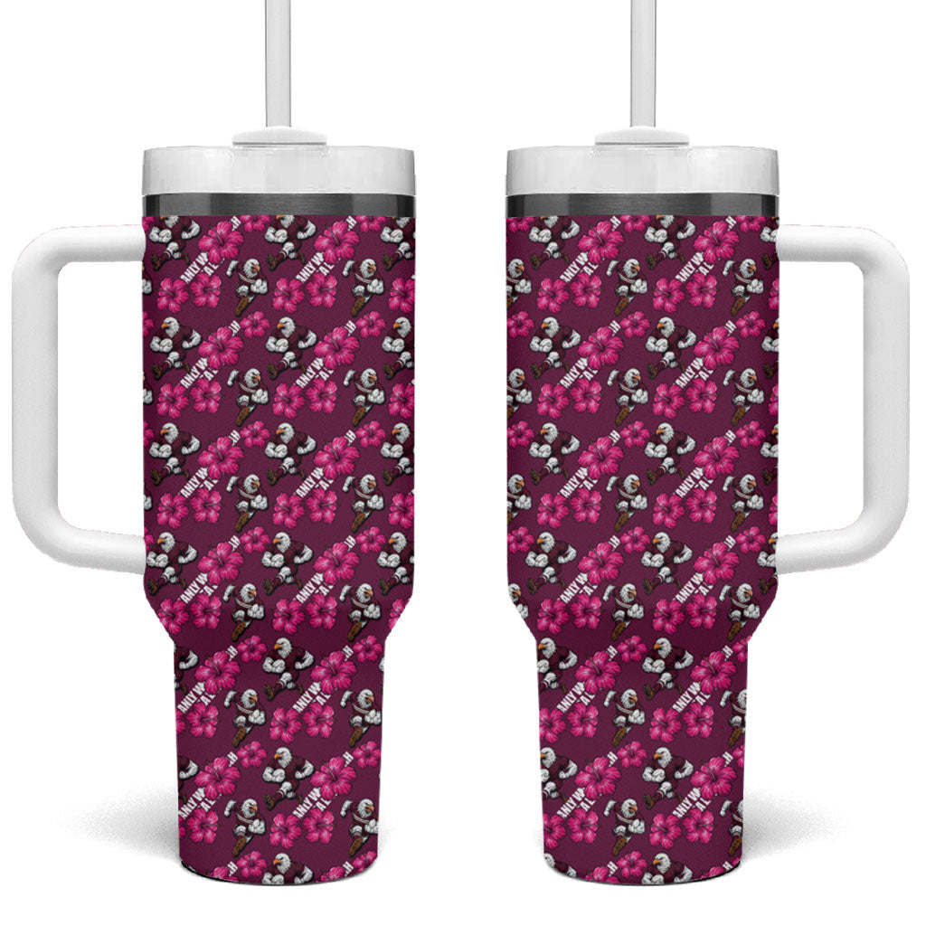 Manly Warringah Sea Eagles Tumbler With Handle Tropical Hibiscus Floral Seamless Rugby Mascot