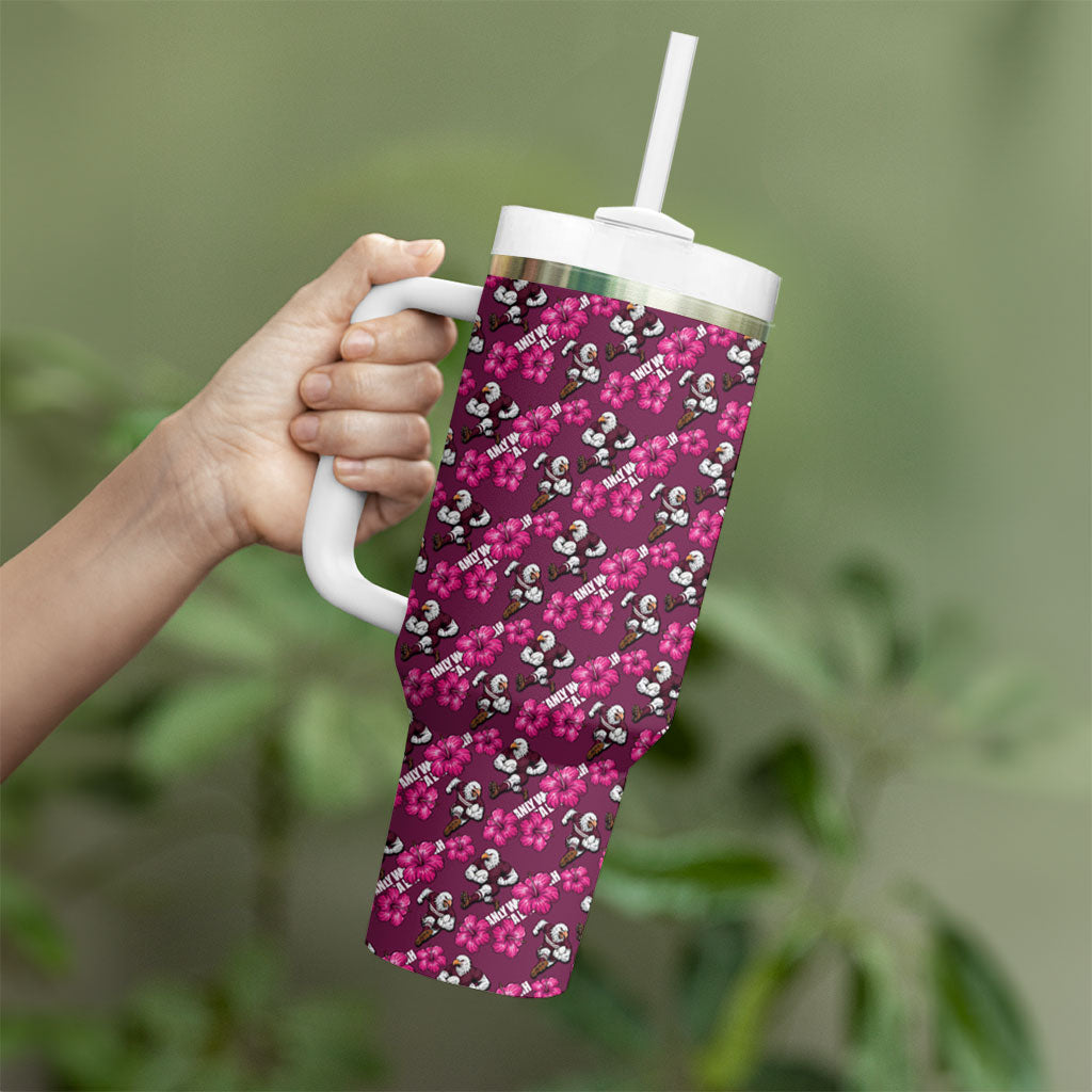 Manly Warringah Sea Eagles Tumbler With Handle Tropical Hibiscus Floral Seamless Rugby Mascot