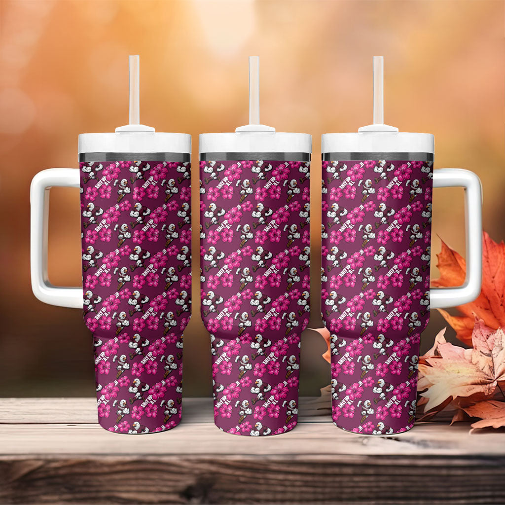 Manly Warringah Sea Eagles Tumbler With Handle Tropical Hibiscus Floral Seamless Rugby Mascot