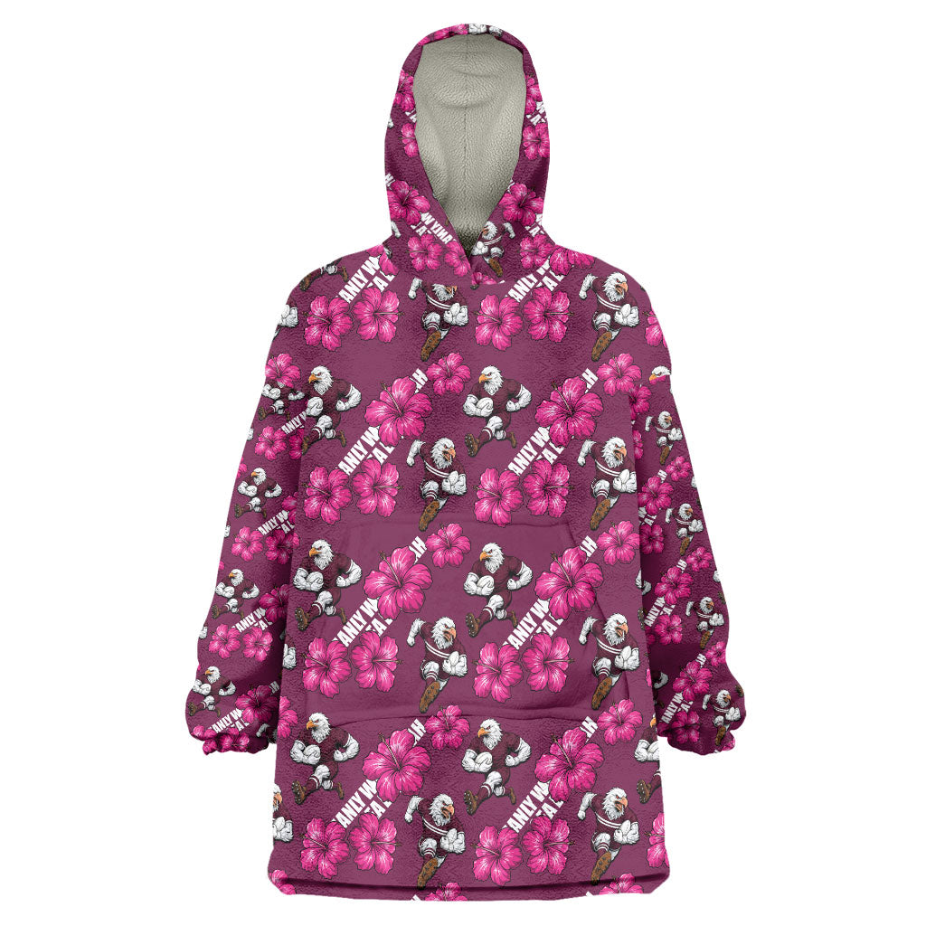 Manly Warringah Sea Eagles Wearable Blanket Hoodie Tropical Hibiscus Floral Seamless Rugby Mascot