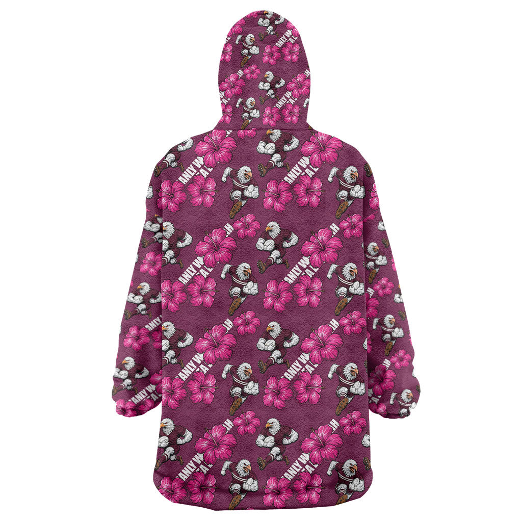 Manly Warringah Sea Eagles Wearable Blanket Hoodie Tropical Hibiscus Floral Seamless Rugby Mascot