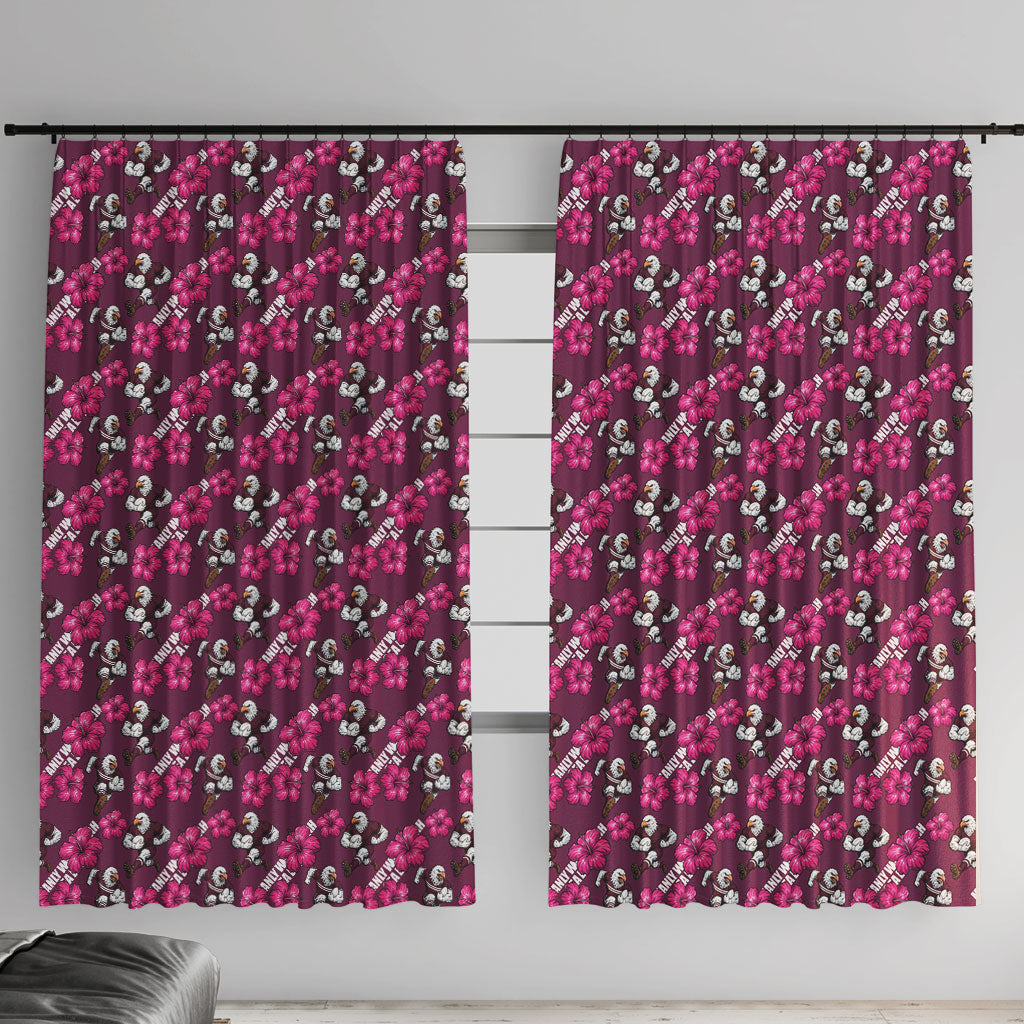 Manly Warringah Sea Eagles Window Curtain Tropical Hibiscus Floral Seamless Rugby Mascot