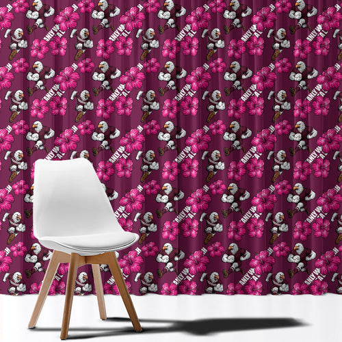 Manly Warringah Sea Eagles Window Curtain Tropical Hibiscus Floral Seamless Rugby Mascot