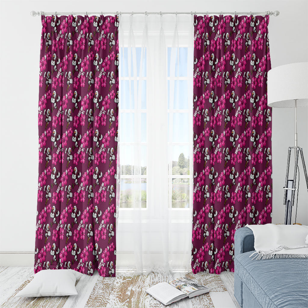 Manly Warringah Sea Eagles Window Curtain Tropical Hibiscus Floral Seamless Rugby Mascot