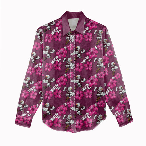 Manly Warringah Sea Eagles Women Casual Shirt Tropical Hibiscus Floral Seamless Rugby Mascot