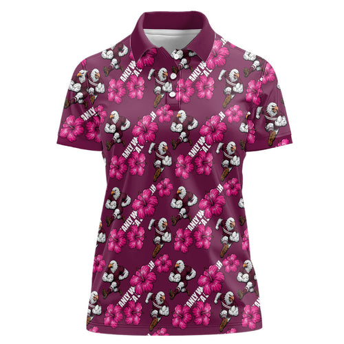 Manly Warringah Sea Eagles Women Polo Shirt Tropical Hibiscus Floral Seamless Rugby Mascot