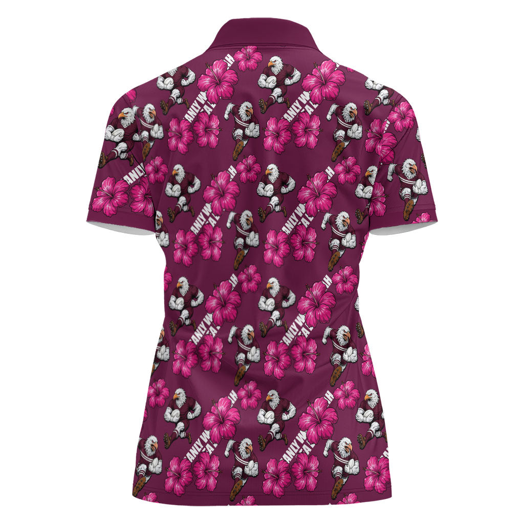 Manly Warringah Sea Eagles Women Polo Shirt Tropical Hibiscus Floral Seamless Rugby Mascot