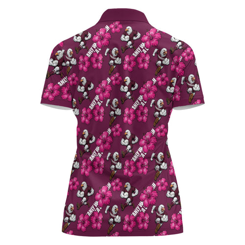 Manly Warringah Sea Eagles Women Polo Shirt Tropical Hibiscus Floral Seamless Rugby Mascot