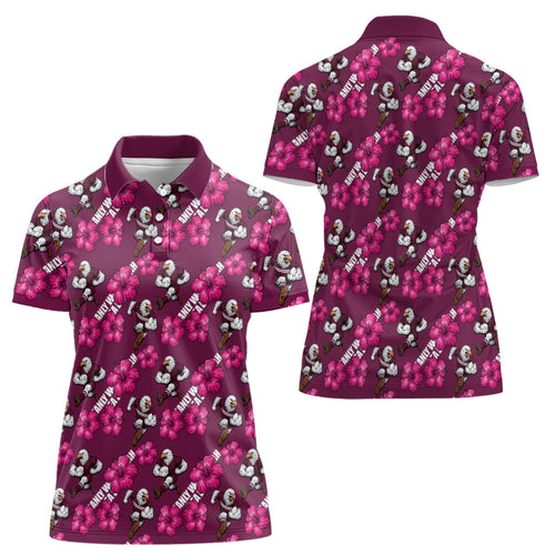 Manly Warringah Sea Eagles Women Polo Shirt Tropical Hibiscus Floral Seamless Rugby Mascot