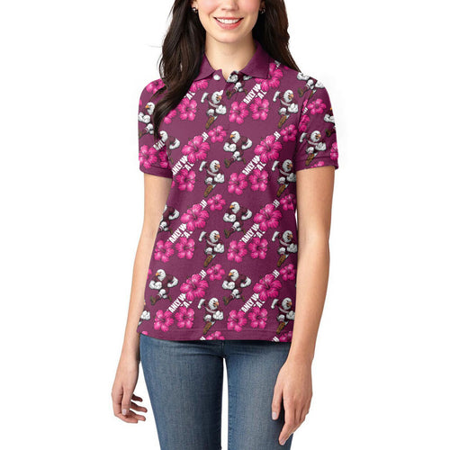 Manly Warringah Sea Eagles Women Polo Shirt Tropical Hibiscus Floral Seamless Rugby Mascot
