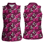 Manly Warringah Sea Eagles Women Sleeveless Polo Shirt Tropical Hibiscus Floral Seamless Rugby Mascot