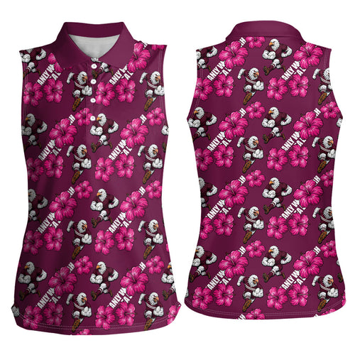 Manly Warringah Sea Eagles Women Sleeveless Polo Shirt Tropical Hibiscus Floral Seamless Rugby Mascot