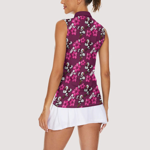Manly Warringah Sea Eagles Women Sleeveless Polo Shirt Tropical Hibiscus Floral Seamless Rugby Mascot