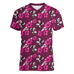 Manly Warringah Sea Eagles Women V-Neck T-Shirt Tropical Hibiscus Floral Seamless Rugby Mascot