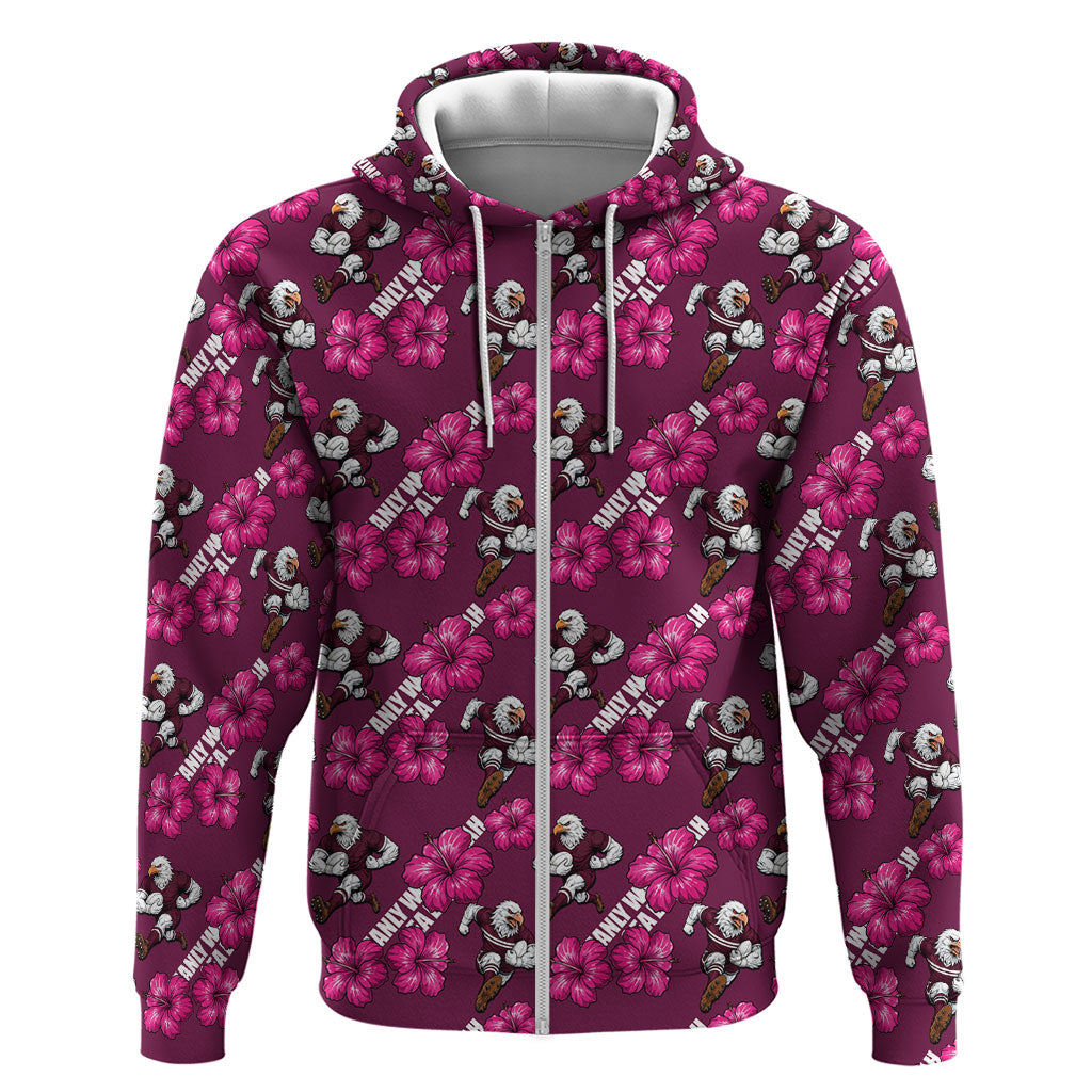 Manly Warringah Sea Eagles Zip Hoodie Tropical Hibiscus Floral Seamless Rugby Mascot