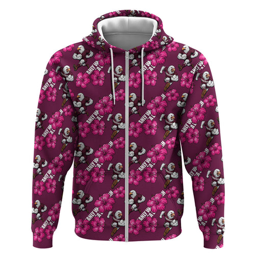 Manly Warringah Sea Eagles Zip Hoodie Tropical Hibiscus Floral Seamless Rugby Mascot